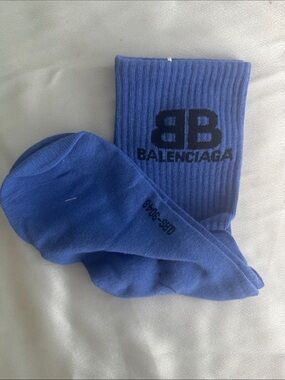 New! Balenciaga Blue Crew Socks with Black Logo - Men's